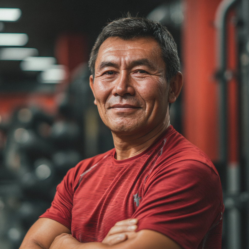 Счастливая казахская семья в спортивной одежде после тренировки, улыбающиеся и полные энергии