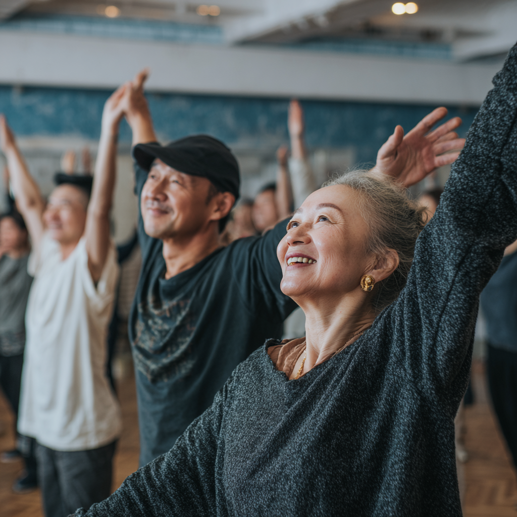 Профессиональный казахский инструктор демонстрирует правильную биомеханику упражнения клиенту, оба сосредоточены и улыбаются